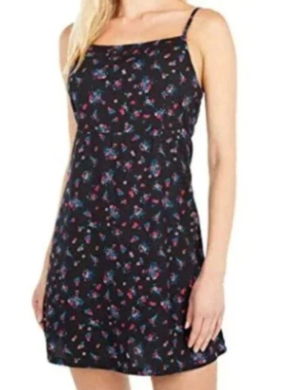 Vans Black Mandi Mini Dress with Pink & Blue Floral Print
